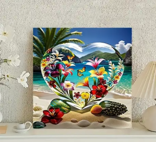 Diamond Painting Glas Herz mit Blumen